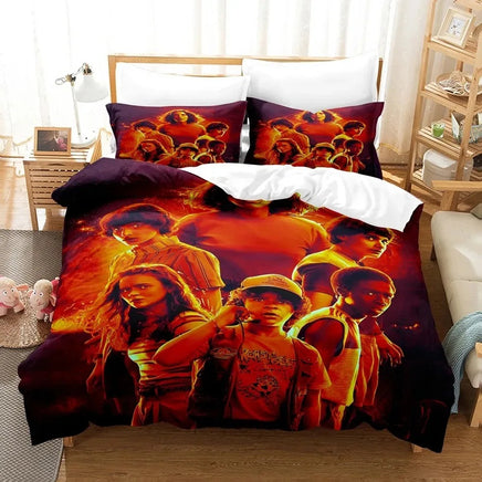 Stranger Things bed set featuring Hellfire Club logo and Demogorgon print in a teen bedroom
