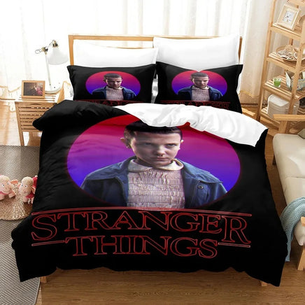 Stranger Things bed set featuring Hellfire Club logo and Demogorgon print in a teen bedroom
