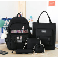 Stylish Five-Piece Women's Schoolbag Set Black