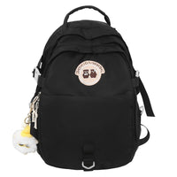 Stylish Korean Travel Backpack for Junior High School Female Students with Cute Bear Design Black Large Pendant