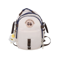 Stylish Korean Travel Backpack for Junior High School Female Students with Cute Bear Design White With Blue Large Pendant