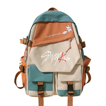 Stylish Two-tone Double-Shoulder Travel Schoolbag with Eye-catching Stitching Detail Green 1 42X31X14cm