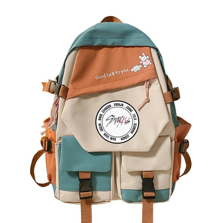 Stylish Two-tone Double-Shoulder Travel Schoolbag with Eye-catching Stitching Detail Green 2 42X31X14cm