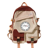 Stylish Two-tone Double-Shoulder Travel Schoolbag with Eye-catching Stitching Detail Red 2 42X31X14cm