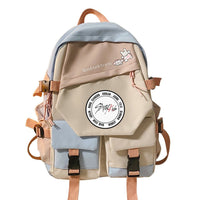 Stylish Two-tone Double-Shoulder Travel Schoolbag with Eye-catching Stitching Detail Blue 2 42X31X14cm