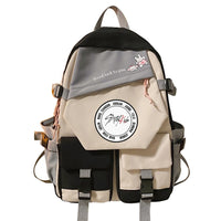 Stylish Two-tone Double-Shoulder Travel Schoolbag with Eye-catching Stitching Detail Black 2 42X31X14cm