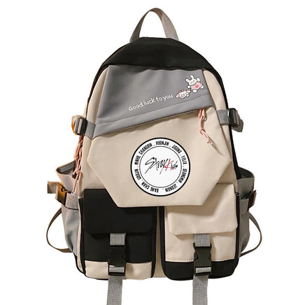 Stylish Two-tone Double-Shoulder Travel Schoolbag with Eye-catching Stitching Detail Black 2 42X31X14cm