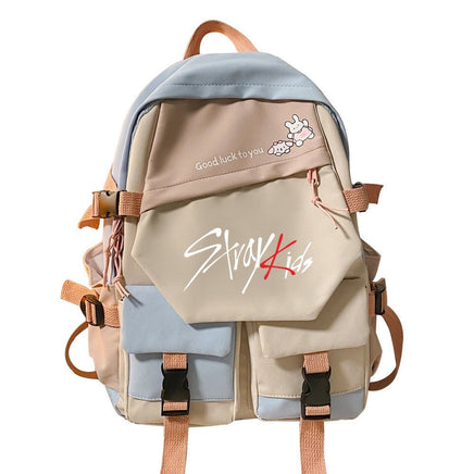 Stylish Two-tone Double-Shoulder Travel Schoolbag with Eye-catching Stitching Detail Blue 1 42X31X14cm