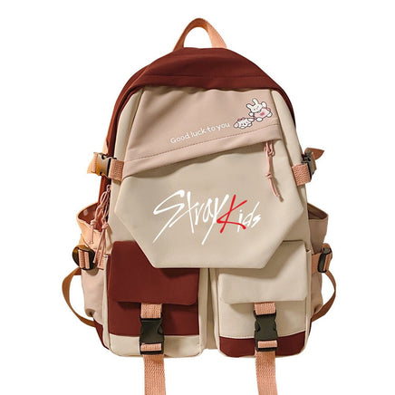 Stylish Two-tone Double-Shoulder Travel Schoolbag with Eye-catching Stitching Detail Red 1 42X31X14cm