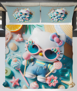 Summer bedding sets - Candy Hello Kitty bed linen 3D bedroom - Cute duvet cover and pillowcase - Lusy Store LLC