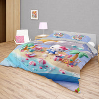 Summer bedding sets - Coastal Hello Kitty bed linen 3D bedroom - Cute duvet cover and pillowcase - Lusy Store LLC
