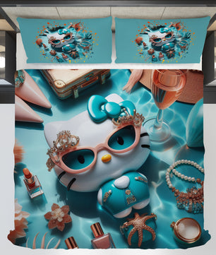 Summer bedding sets - Cool Hello Kitty bed linen 3D bedroom - Cute duvet cover and pillowcase - Lusy Store LLC