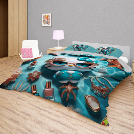 Summer bedding sets - Cool Hello Kitty bed linen 3D bedroom - Cute duvet cover and pillowcase - Lusy Store LLC