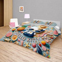 Summer bedding sets - Cool Hello Kitty bed linen 3D bedroom - Cute duvet cover and pillowcase Bedding Set + Flat Sheet (4pcs)