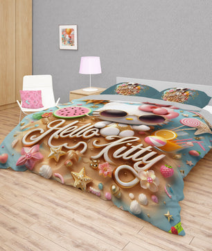 Summer bedding sets - Cool Hello Kitty bed linen 3D bedroom - Cute duvet cover and pillowcase - Lusy Store LLC