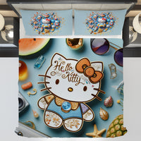 Summer bedding sets - Floral Hello Kitty bed linen 3D bedroom - Cute duvet cover and pillowcase Bedding Set (3pcs)