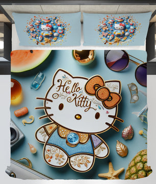 Summer bedding sets - Floral Hello Kitty bed linen 3D bedroom - Cute duvet cover and pillowcase - Lusy Store LLC