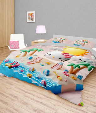 Summer bedding sets - Hello Kitty bed linen 3D bedroom - Cute duvet cover and pillowcase - Lusy Store LLC
