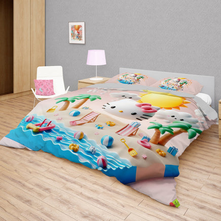 Summer bedding sets - Hello Kitty bed linen 3D bedroom - Cute duvet cover and pillowcase Bedding Set + Flat Sheet (4pcs)