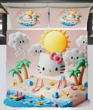 Summer bedding sets - Hello Kitty bed linen 3D bedroom - Cute duvet cover and pillowcase - Lusy Store LLC