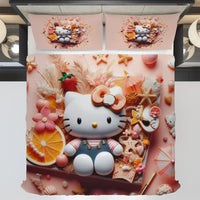 Summer bedding sets - Hello Kitty bed linen 3D bedroom - Cute duvet cover and pillowcase Bedding Set (3pcs)