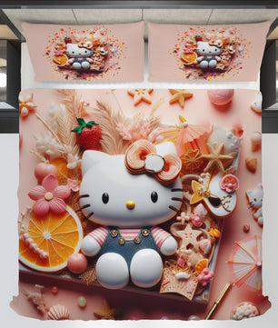Summer bedding sets - Hello Kitty bed linen 3D bedroom - Cute duvet cover and pillowcase - Lusy Store LLC