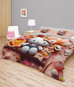 Summer bedding sets - Hello Kitty bed linen 3D bedroom - Cute duvet cover and pillowcase - Lusy Store LLC