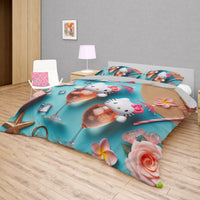 Summer bedding sets - Hello Kitty bed linen 3D cute bedroom - Coastal duvet cover and pillowcase - Lusy Store LLC