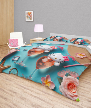 Summer bedding sets - Hello Kitty bed linen 3D cute bedroom - Coastal duvet cover and pillowcase - Lusy Store LLC