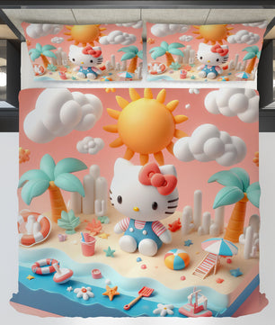Summer bedding sets - Hello Kitty bed linen 3D cute bedroom - Duvet cover and pillowcase - Lusy Store LLC