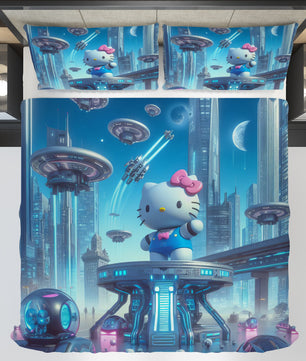 Summer bedding sets - Hello Kitty bed linen 3D cute bedroom - New city duvet cover and pillowcase - Lusy Store LLC