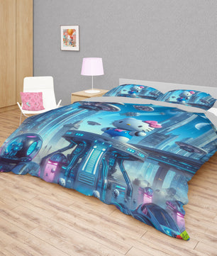 Summer bedding sets - Hello Kitty bed linen 3D cute bedroom - New city duvet cover and pillowcase - Lusy Store LLC