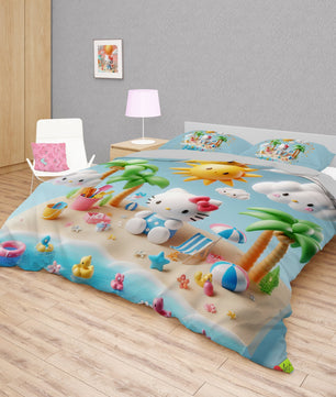 Summer bedding sets - Hello Kitty bed linen 3D cute bedroom - Sunny duvet cover and pillowcase - Lusy Store LLC