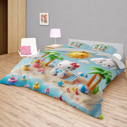Summer bedding sets - Hello Kitty bed linen 3D cute bedroom - Sunny duvet cover and pillowcase Bedding Set + Flat Sheet (4pcs)