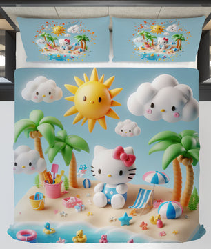 Summer bedding sets - Hello Kitty bed linen 3D cute bedroom - Sunny duvet cover and pillowcase - Lusy Store LLC