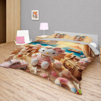 Summer bedding sets - Hello Kitty bed linen sunset 3D bedroom - Cute duvet cover and pillowcase Bedding Set + Flat Sheet (4pcs)