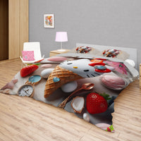 Summer bedding sets - Ice cream Hello Kitty bed linen 3D bedroom - Cute duvet cover and pillowcase - Lusy Store LLC