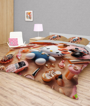 Summer bedding sets - Luxury Hello Kitty bed linen 3D bedroom - Cute duvet cover and pillowcase - Lusy Store LLC