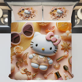 Summer bedding sets - Luxury Hello Kitty bed linen 3D bedroom - Cute duvet cover and pillowcase - Lusy Store LLC