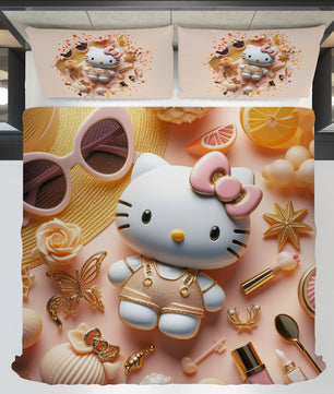 Summer bedding sets - Luxury Hello Kitty bed linen 3D bedroom - Cute duvet cover and pillowcase - Lusy Store LLC