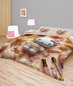 Summer bedding sets - Luxury Hello Kitty bed linen 3D bedroom - Cute duvet cover and pillowcase - Lusy Store LLC