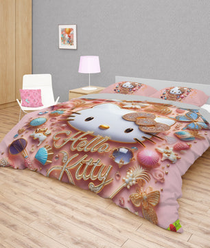 Summer bedding sets - Pink luxury Hello Kitty bed linen 3D bedroom - Cute duvet cover and pillowcase - Lusy Store LLC