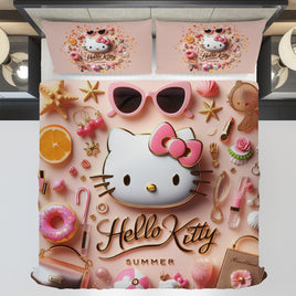 Summer bedding sets - Pink luxury Hello Kitty bed linen 3D bedroom - Cute duvet cover and pillowcase - Lusy Store LLC