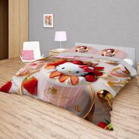 Summer bedding sets - Strawberry Hello Kitty bed linen 3D bedroom - Cute duvet cover and pillowcase Bedding Set (3pcs)