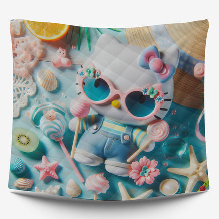 Summer quilt sets - Candy Hello Kitty cotton quilting 3D bedroom - Cute quilt and pillowcase - Lusy Store LLC