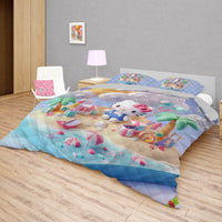 Summer quilt sets - Coastal Hello Kitty cotton quilting 3D bedroom - Cute quilt and pillowcase - Lusy Store LLC