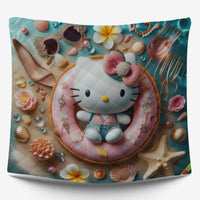 Summer quilt sets - Coastal Hello Kitty cotton quilting 3D bedroom - Cute quilt and pillowcase - Lusy Store LLC