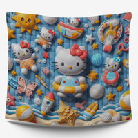 Summer quilt sets - Coastal Hello Kitty cotton quilting 3D bedroom - Cute quilt and pillowcase - Lusy Store LLC