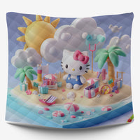 Summer quilt sets - Coastal Hello Kitty cotton quilting 3D bedroom - Cute quilt and pillowcase - Lusy Store LLC