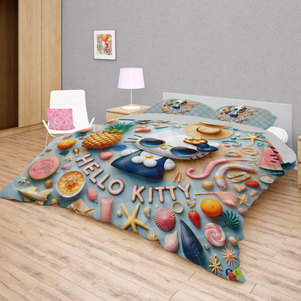 Summer quilt sets - Cool Hello Kitty cotton quilting 3D bedroom - Cute quilt and pillowcase - Lusy Store LLC